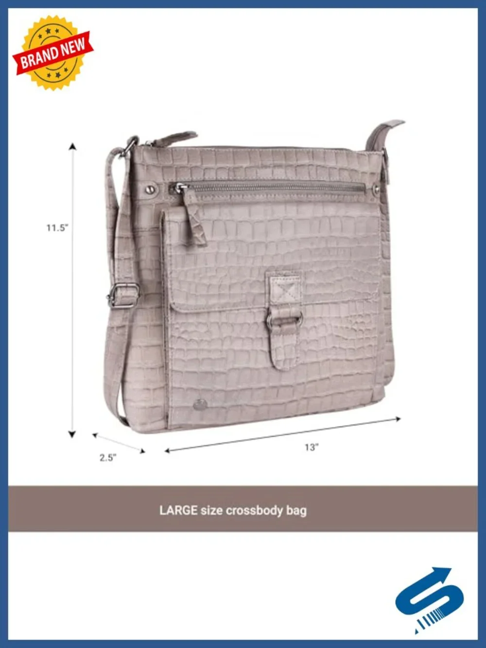 Genuine Leather Large Crossbody Sling Bag Triple Zip Shoulder Bag